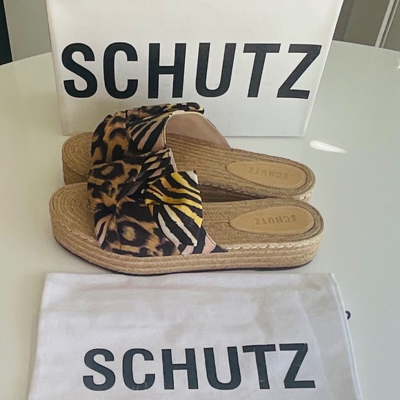 SCHUTZ | Animal Print Bowtie JAXON Espadrilles Platform Slide Sandals 9.5 NWT - Picture 2 of 5
